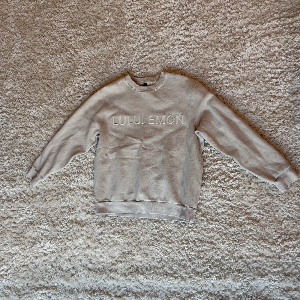 NWOT Lululemon Steady State Logo Crew Neck Men's Sweatshirt Beige Cream Small